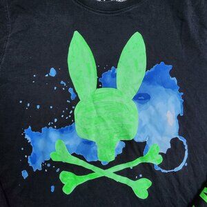 Psycho Bunny Mens Black Long Sleeve Shirt Neon Graphic Logo Size Medium